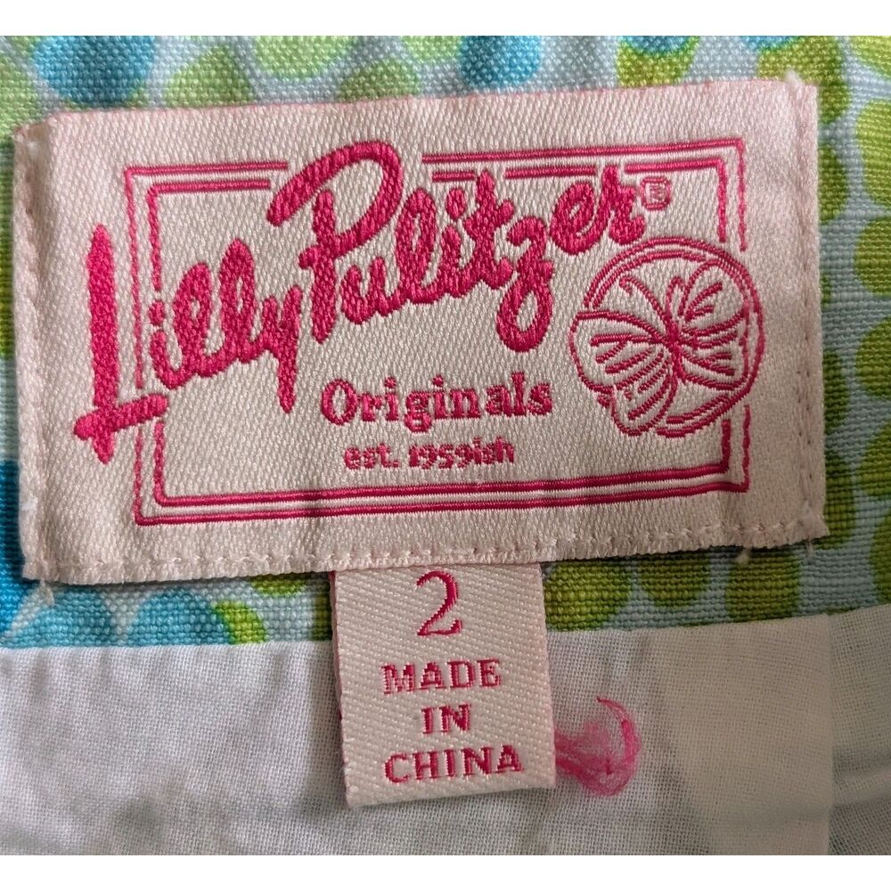 Lilly Pulitzer Floral Mini Skirt Cotton Blue Green White Lace Trim 2 - Picture 8 of 11